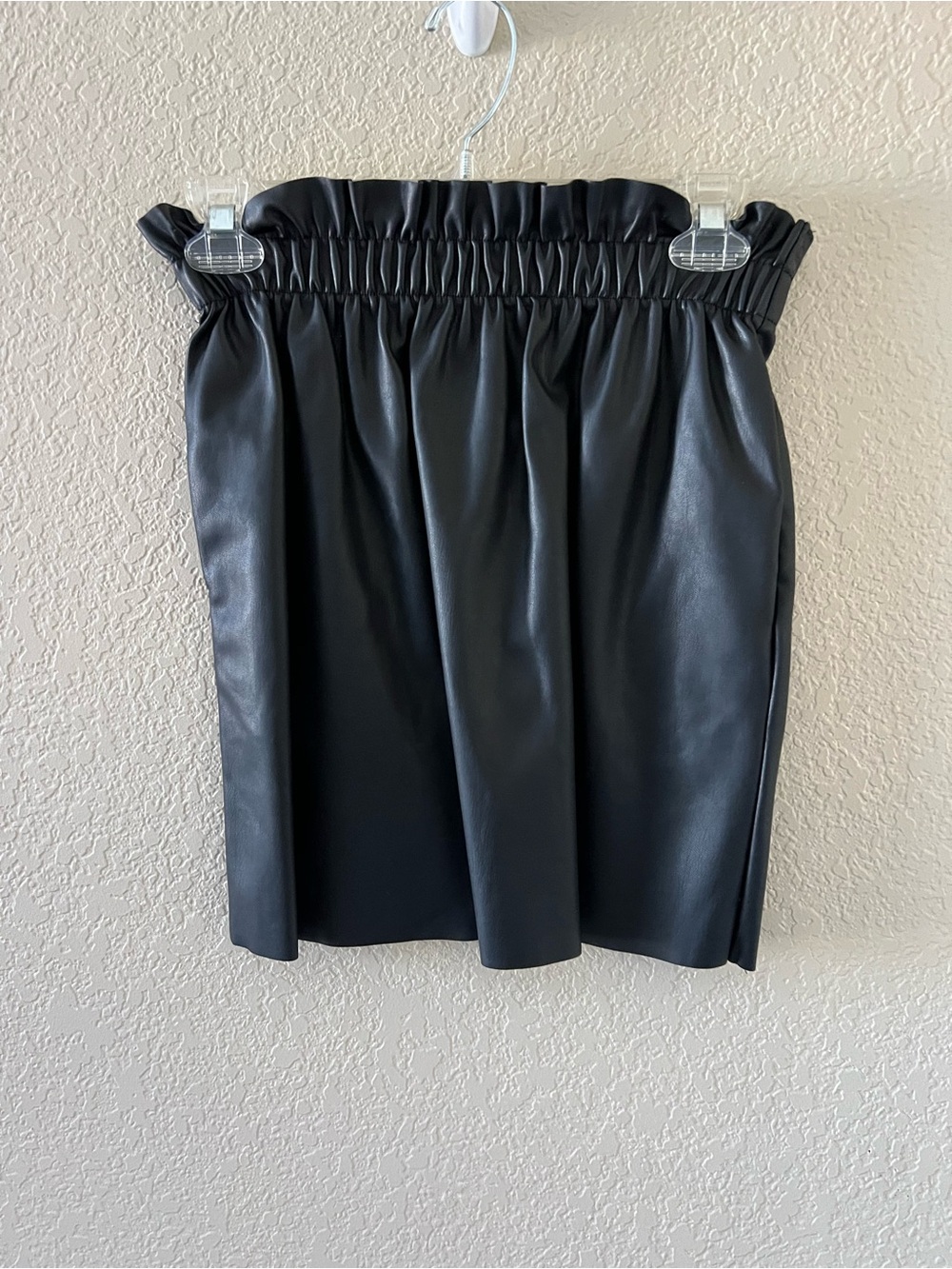 H&M Black Faux Leather Paperbag Mini Skirt